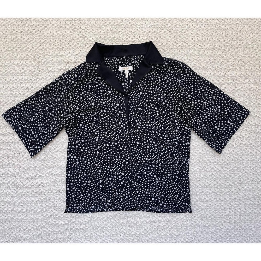 MAPA Black and White Stars Blouse with Collar, Snap-up, Half Sleeve, Small.